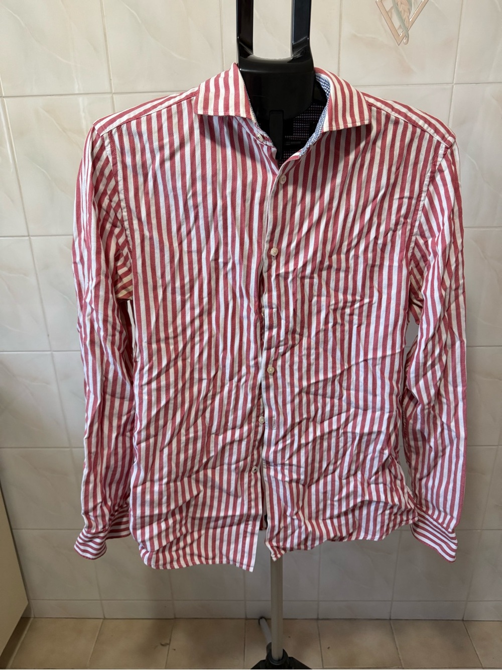 H&M Red and White Vertical Stripe Casual Button-Down Shirt